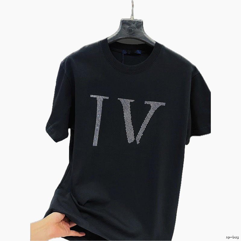 Louis Vuitton Trendy Style Black T-shirt with Hot-fix Rhinestones
