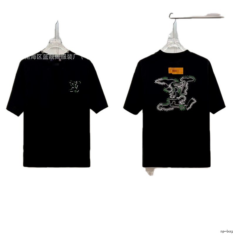 Louis Vuitton Trendy Style Embroidered Black T-Shirt