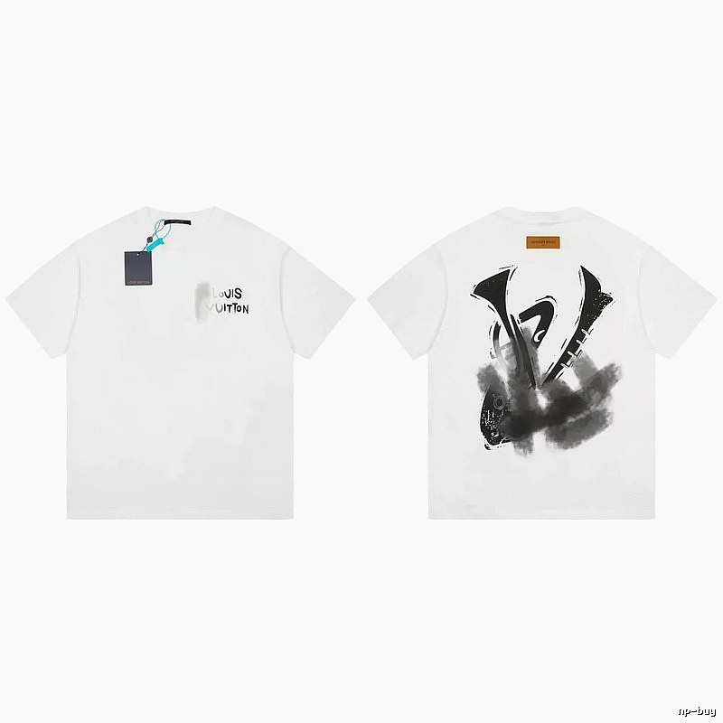 Louis Vuitton Trendy White Short-sleeve T-shirt with Ink Wash Print