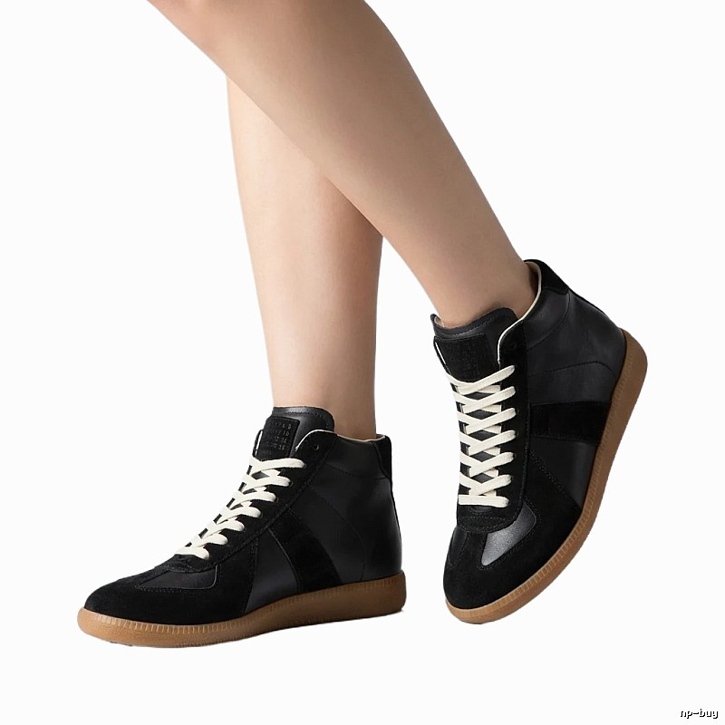Maison Margiela retro-style black and brown high-top shoes