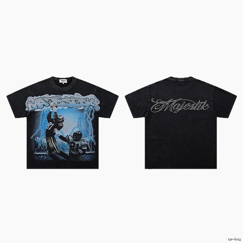 MAJESTIK American Retro Distressed Black Rugby T-shirt