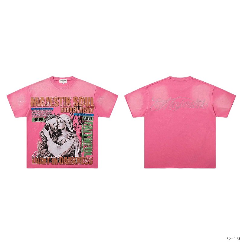 MAJESTIKSOUL Vintage Print Pink Short-sleeve T-shirt