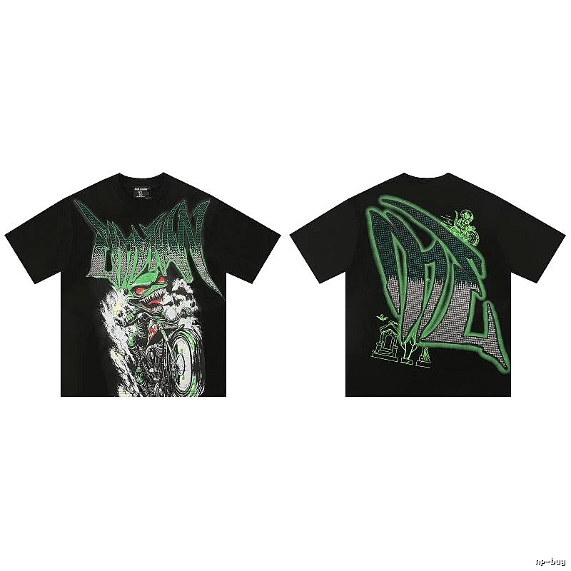 Mixed Emotion Motorcycle Gothic Style Black and Green Short Sleeve T-Shirt