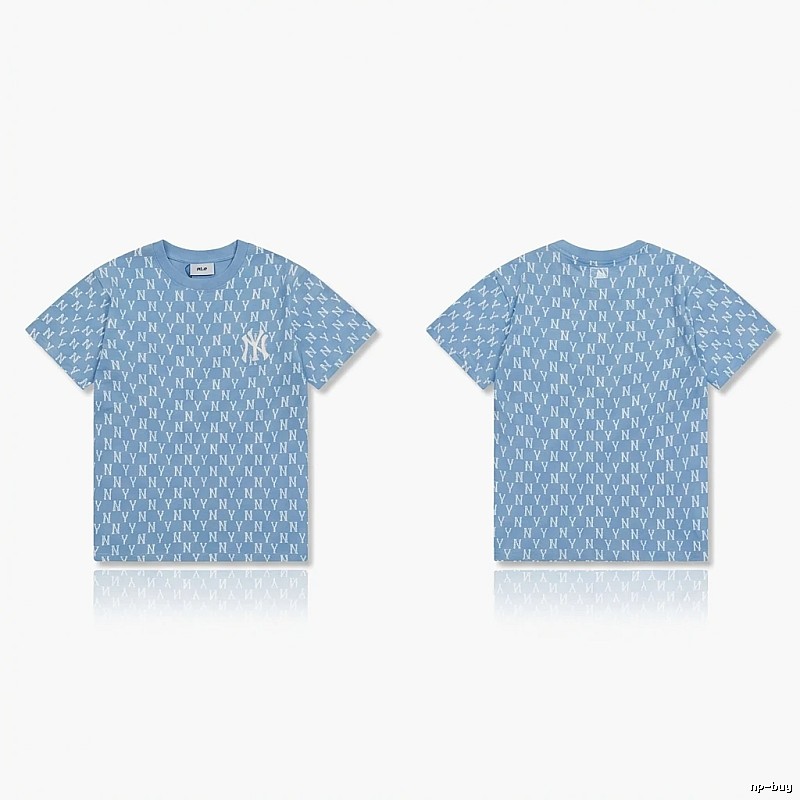 MLB full - print style light blue T - shirt