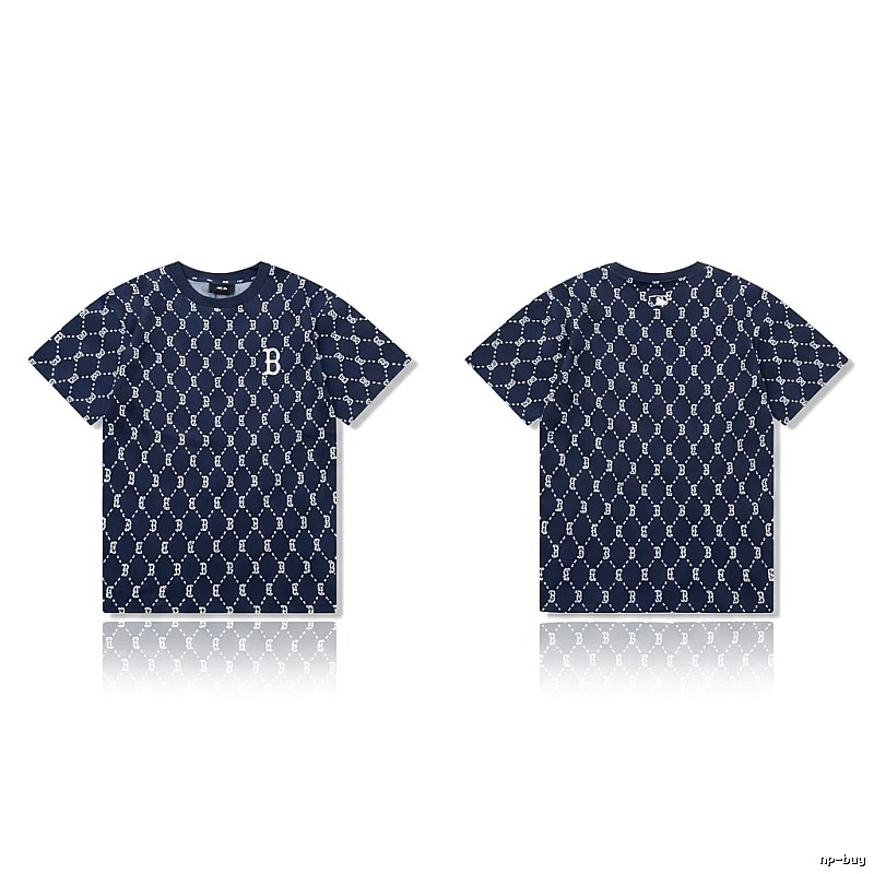 MLB full - printed style navy blue T - shirt