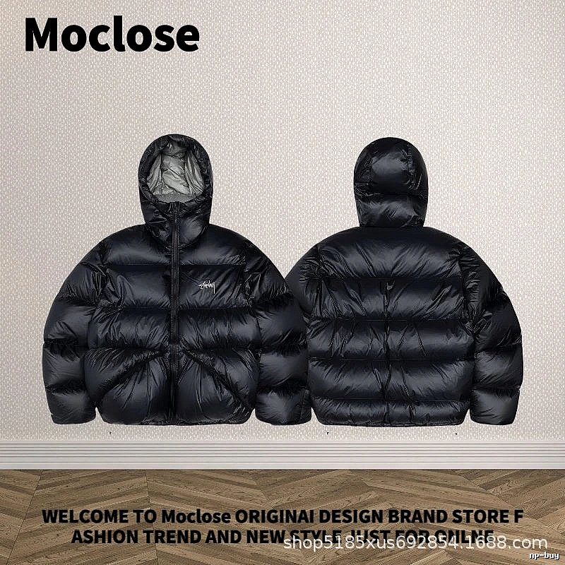 Moclose Classic Puffer jacket Black Glossy Hooded for Daily Styling