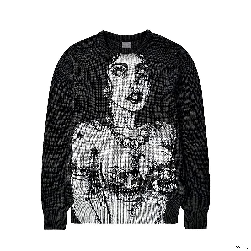 Monogram Anime graphic sweater Black Knit Top for Casual Outfits