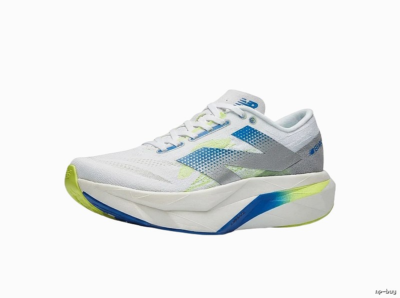 New Balance retro-style blue and white running shoes