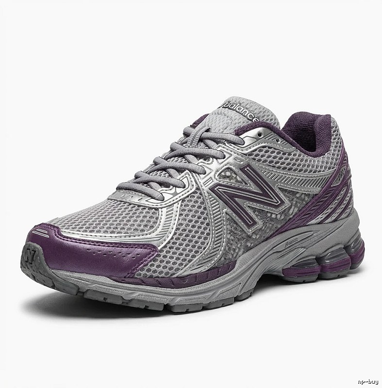 New Balance retro-style silver-purple sports shoes