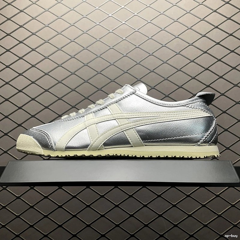 Onitsuka Tiger Low-Top Sneakers, Classic Lace-Up in Silver and Cream