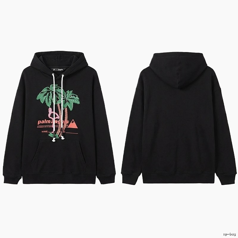 Palm Angels Black Hoodie with Palm Tree Print