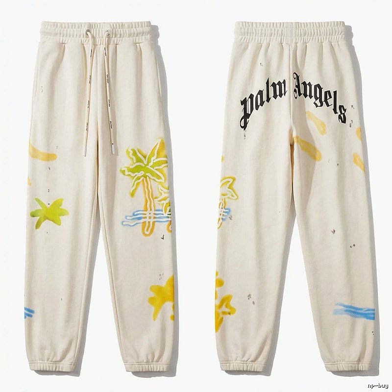 Palm Angels Graffiti Style White Sweatpants