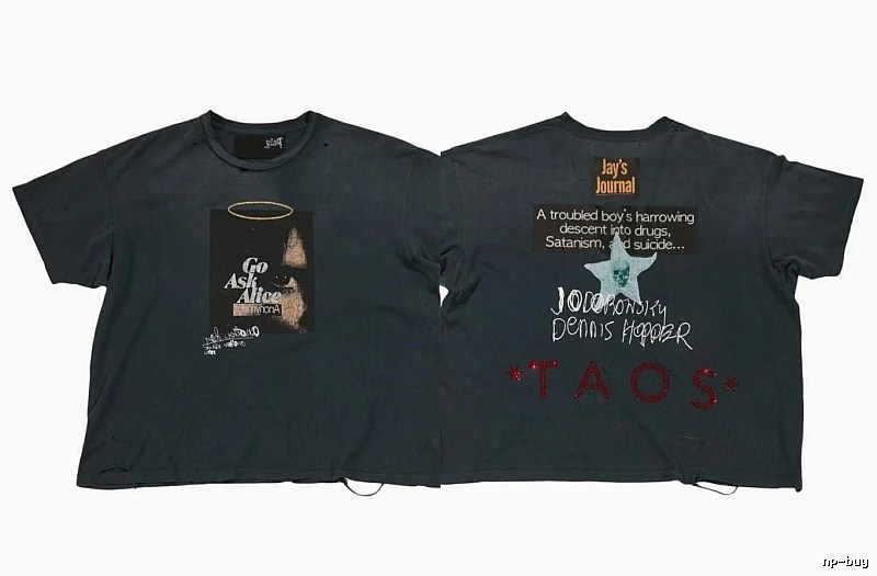 Paly Hollywood Distressed Dark Charcoal Gray Printed T-shirt