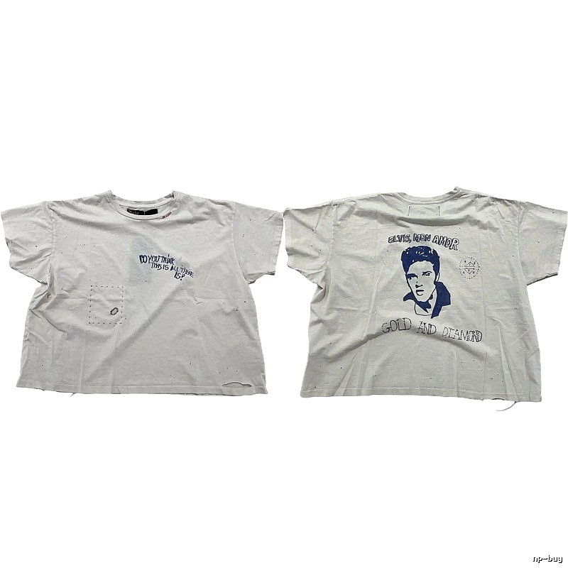 Paly Hollywood Elvis Vintage Distressed White T-Shirt