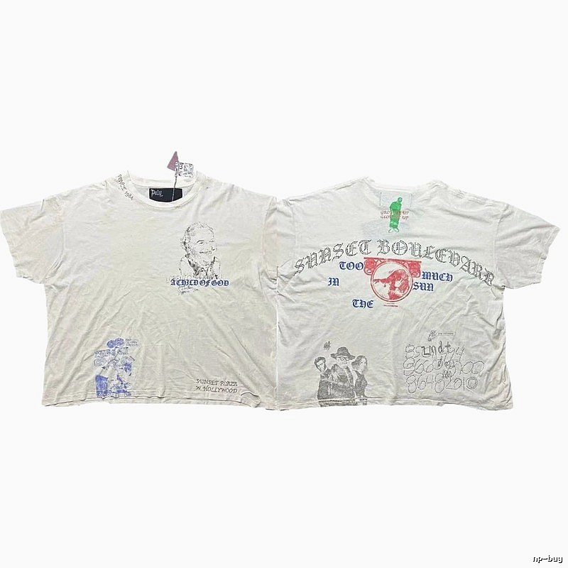 Paly Hollywood Sunset Collection Vintage Distressed Off-white T-shirt