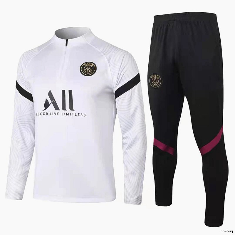Paris Saint-Germain 2020-21 Sleeve-Print Detail White Training Tracksuit Set Casual Layering