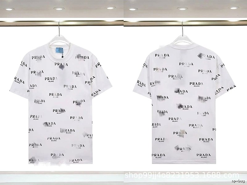 Prada All-over Print Streetwear Style White Short-sleeve T-Shirt