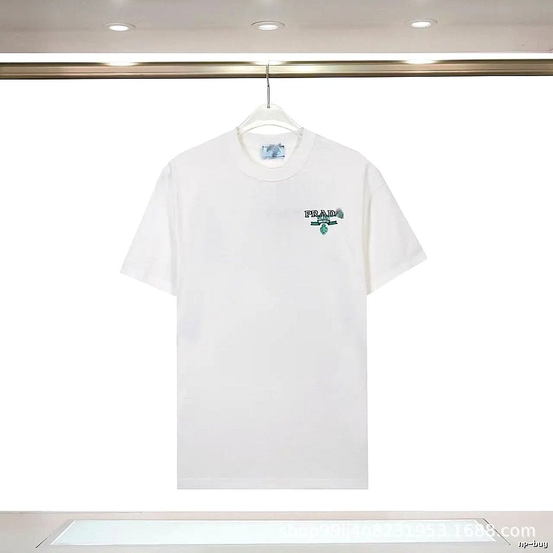 Prada Embroidered Minimalist Style White Short-sleeve T-shirt