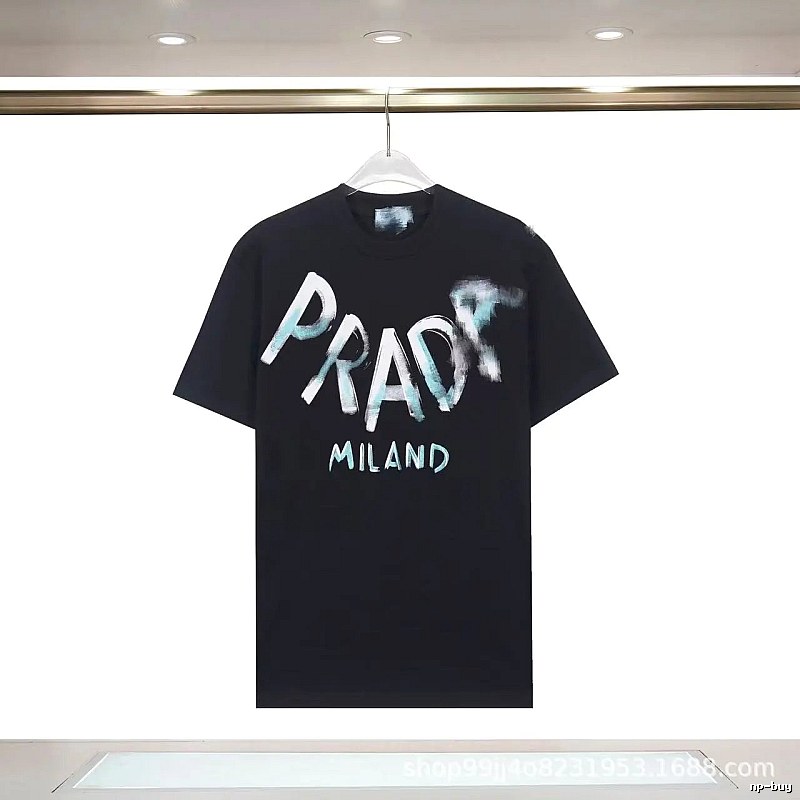 Prada Graffiti Collection Trendy Style Black Short-sleeve T-shirt