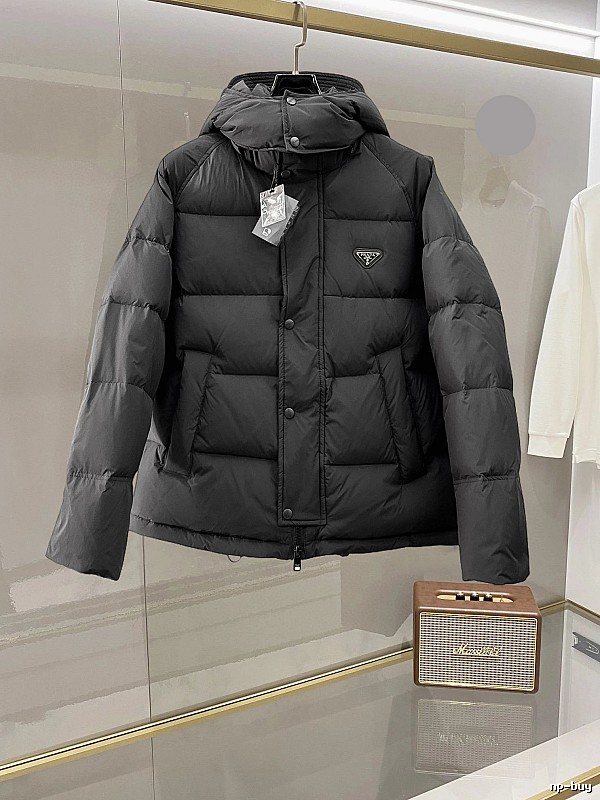 Prada Hooded Puffer Jacket with Black Hooded Logo