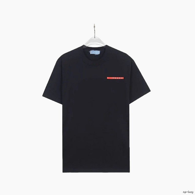 Prada Red Tab Minimalist Style Black Short-sleeve T-shirt