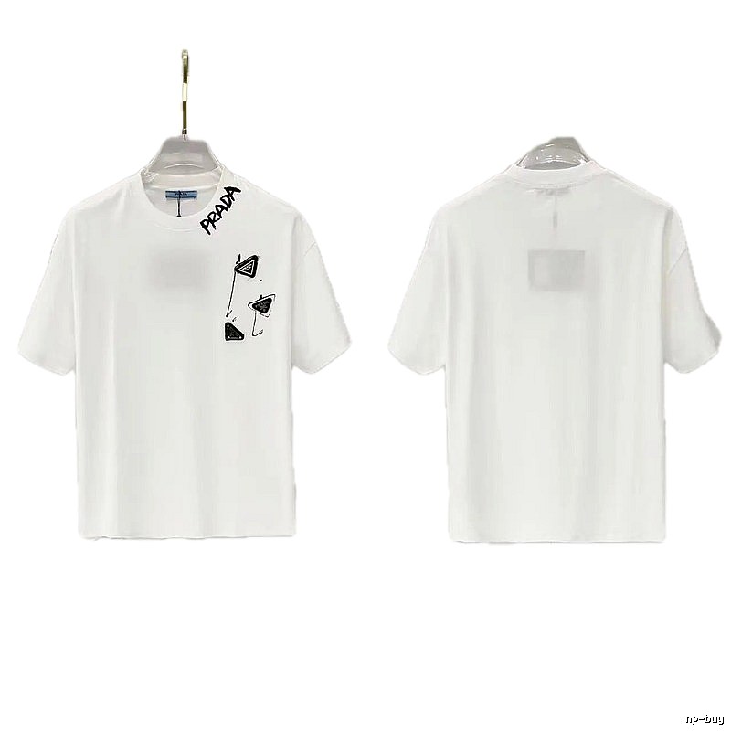 Prada Triangle Logo Casual Style White T-Shirt