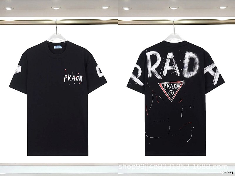 Prada Triangle Logo Graffiti Style Black Short-sleeve T-shirt