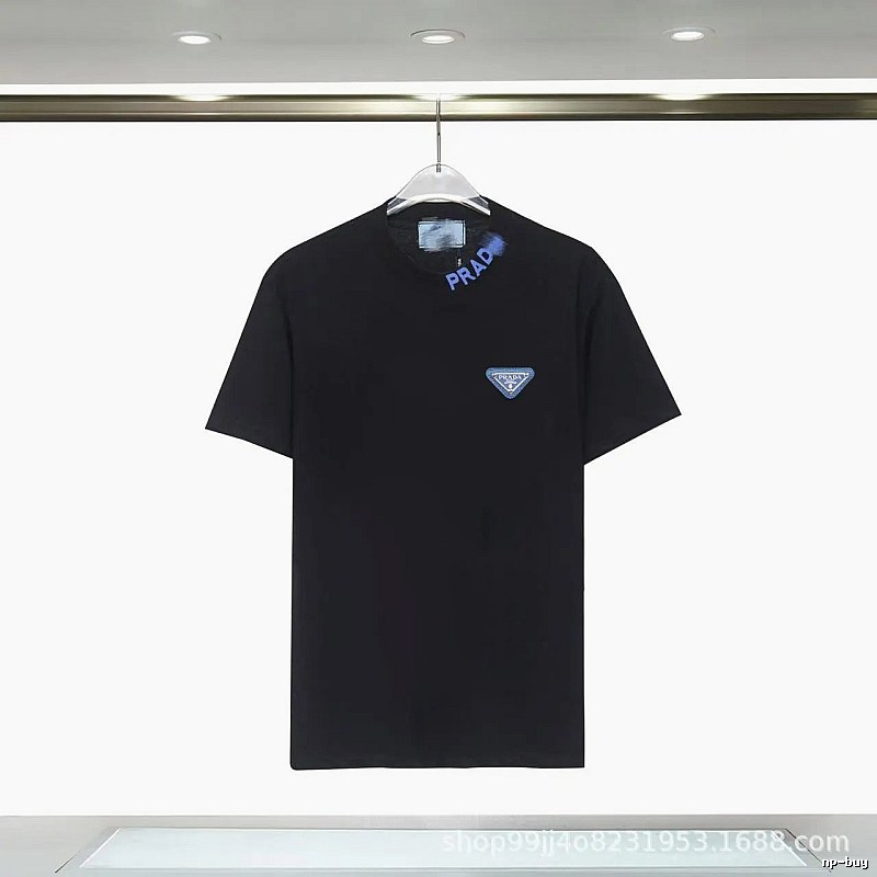 Prada Triangle Logo Streetwear Style Black T-shirt
