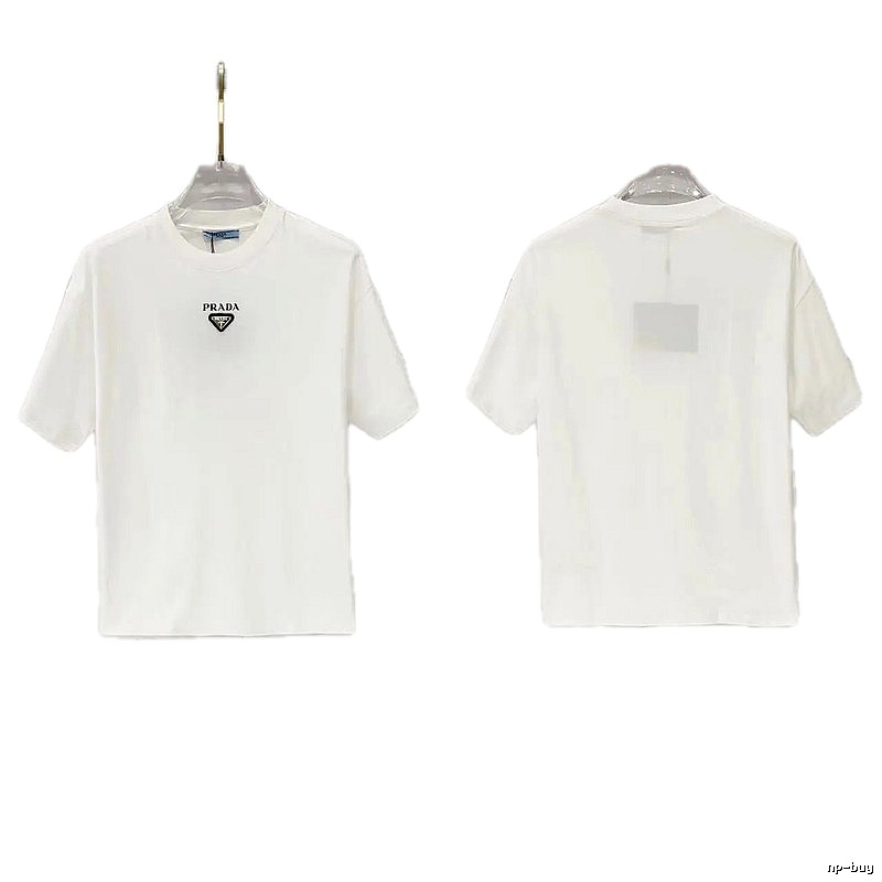 Prada Triangular Logo Minimalist Style White Short-sleeve T-shirt