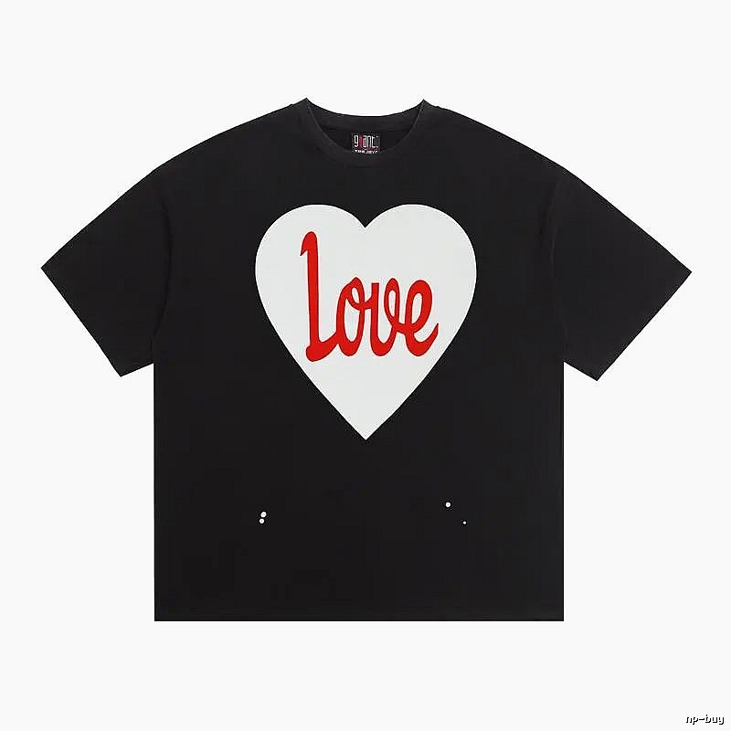 SAINT Heart Print Street Style Black T-Shirt