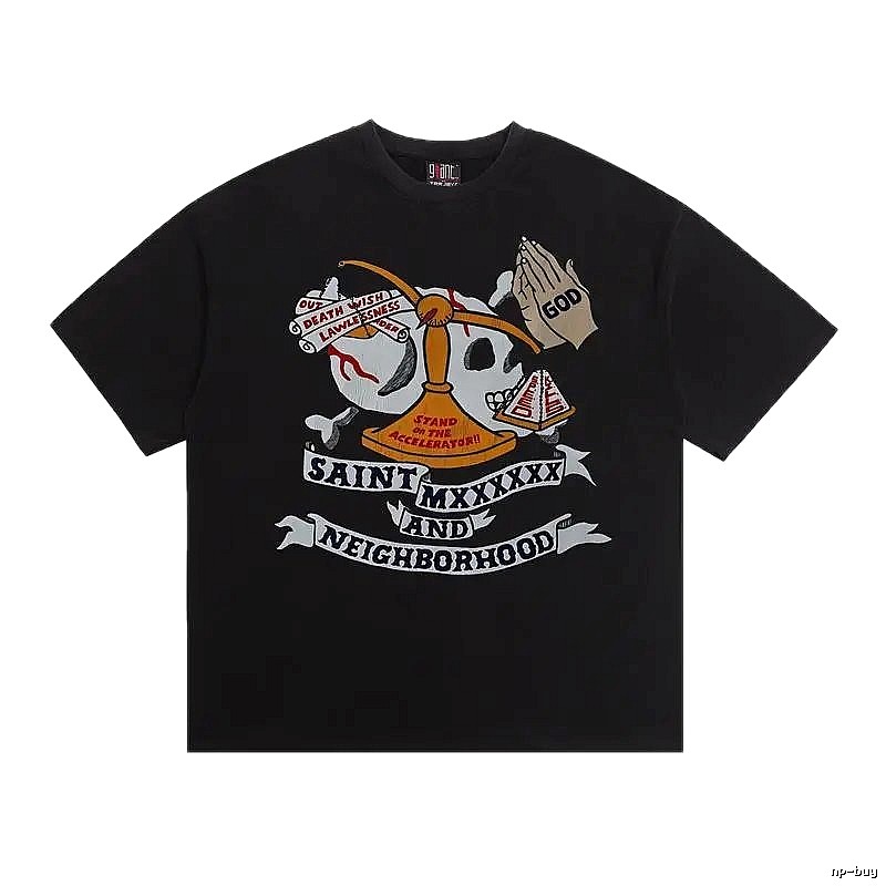 SAINT Skull Print Street Style Black T-Shirt