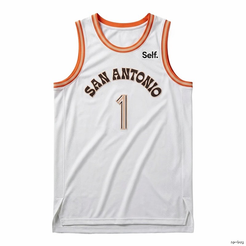 Self. Spurs white and orange basketball jersey