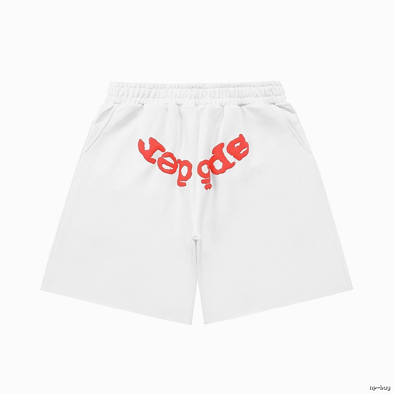 Sp5der red letter white shorts