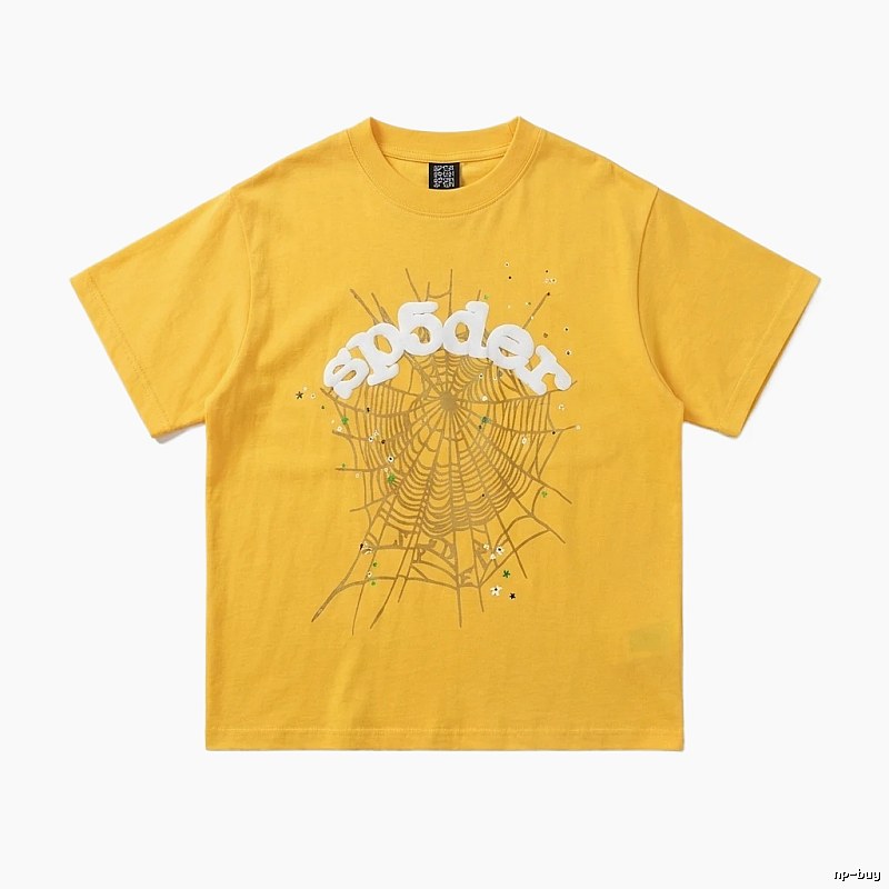 Sp5der Spider Web Trendy Cool Yellow T-shirt