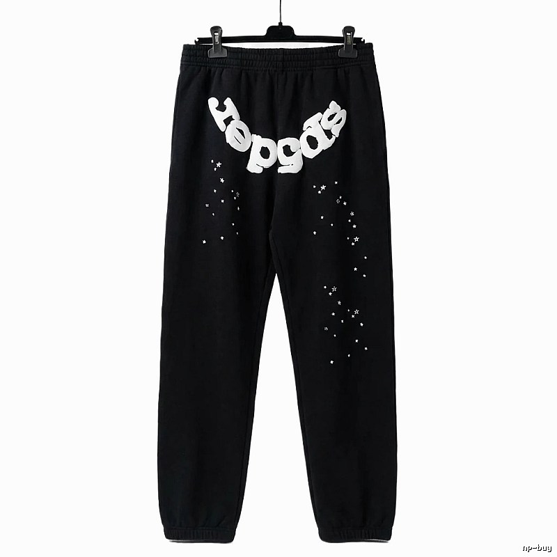 Sp5der Star Print Trendy and Cool Black Pants