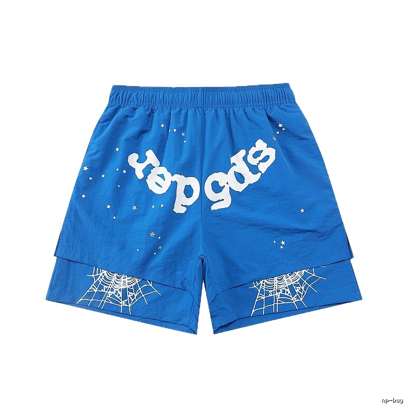 Sp5der star - printed blue shorts