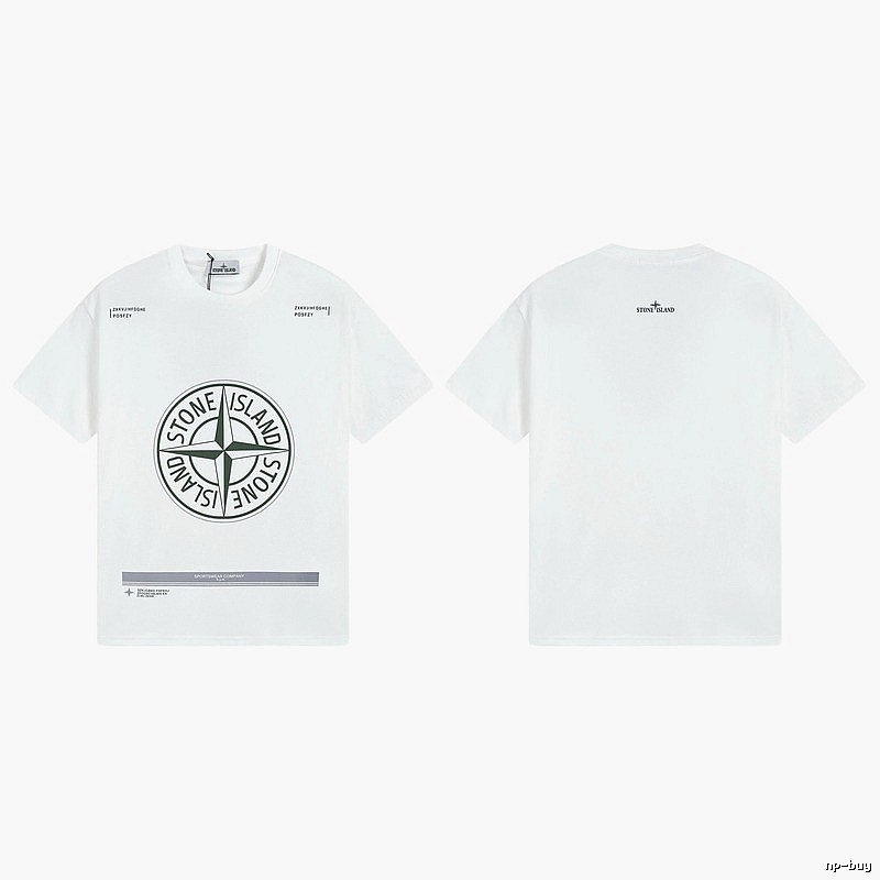 Stone Island Compass Print Casual Style White Short-sleeve T-shirt