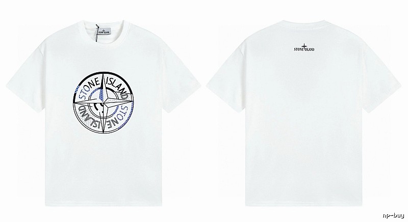Stone Island Compass Print Street Style White T-shirt