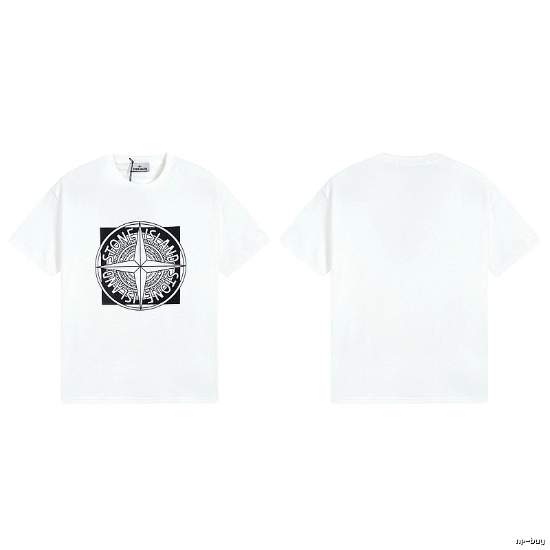 Stone Island Compass Print Street Style White T-Shirt