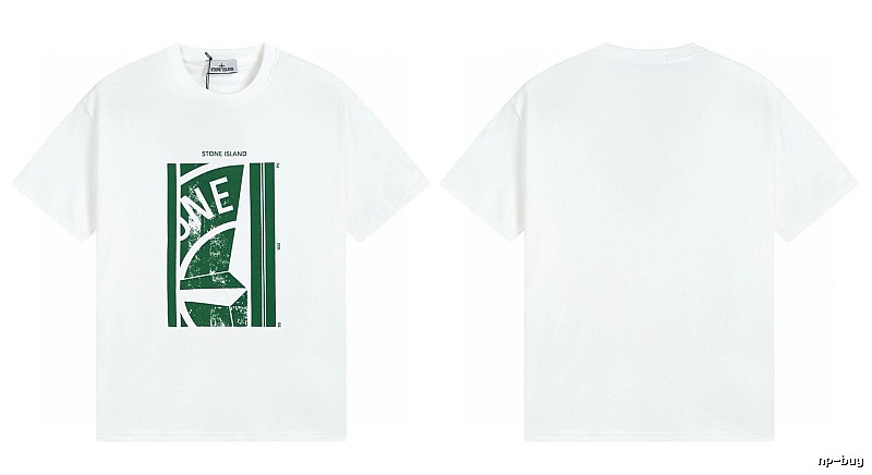 Stone Island Printed Street Style White Short Sleeve T-Shirt