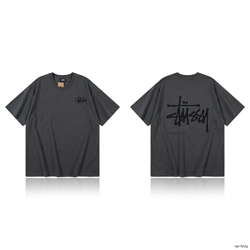 Stussy basic style simple style dark gray T-shirt