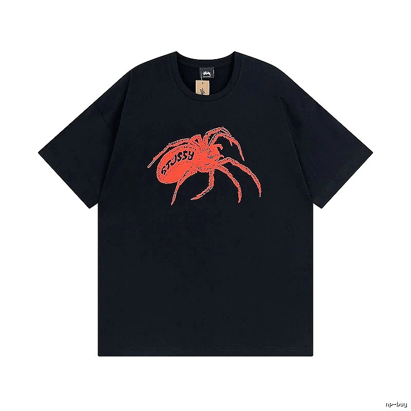 Stussy Black Spider Graphic T-Shirt Travel Styling Logo