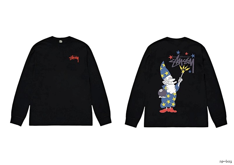 Stussy cartoon fun style black long-sleeved shirt
