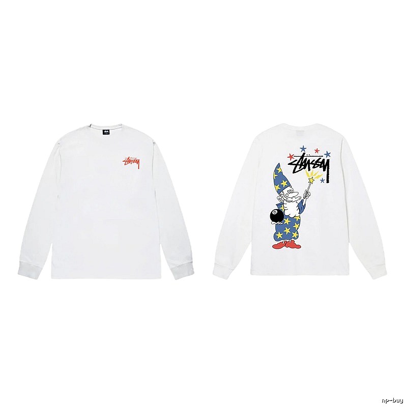 Stussy cartoon print style white long T-shirt