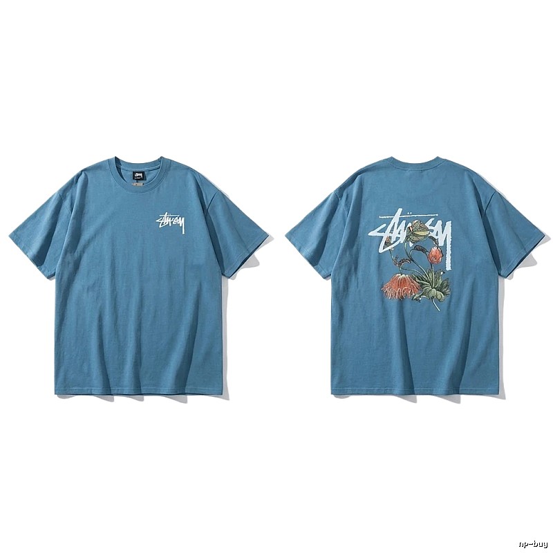 Stussy floral-style blue T-shirt