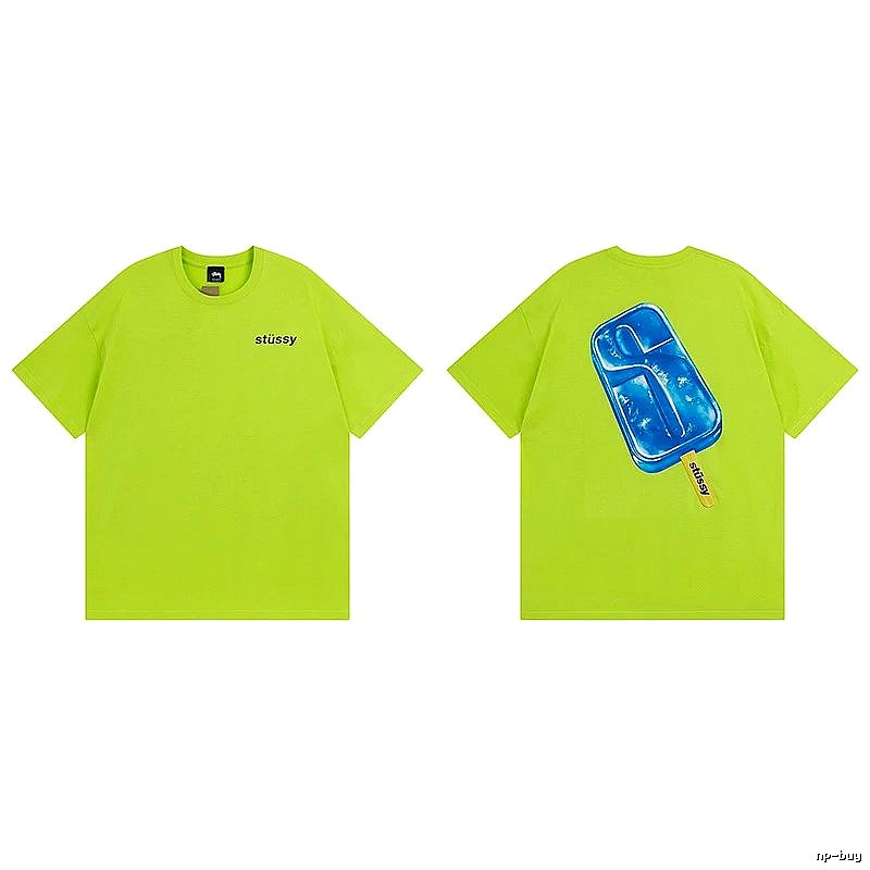 Stussy Fluorescent Green Spider Graphic T-Shirt Casual Layering Logo