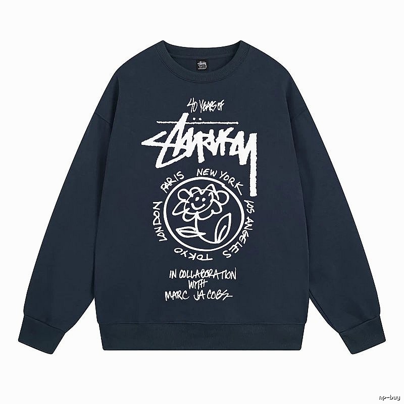 Stussy Navy Style 539 Graphic SweatShirt Poolside Style