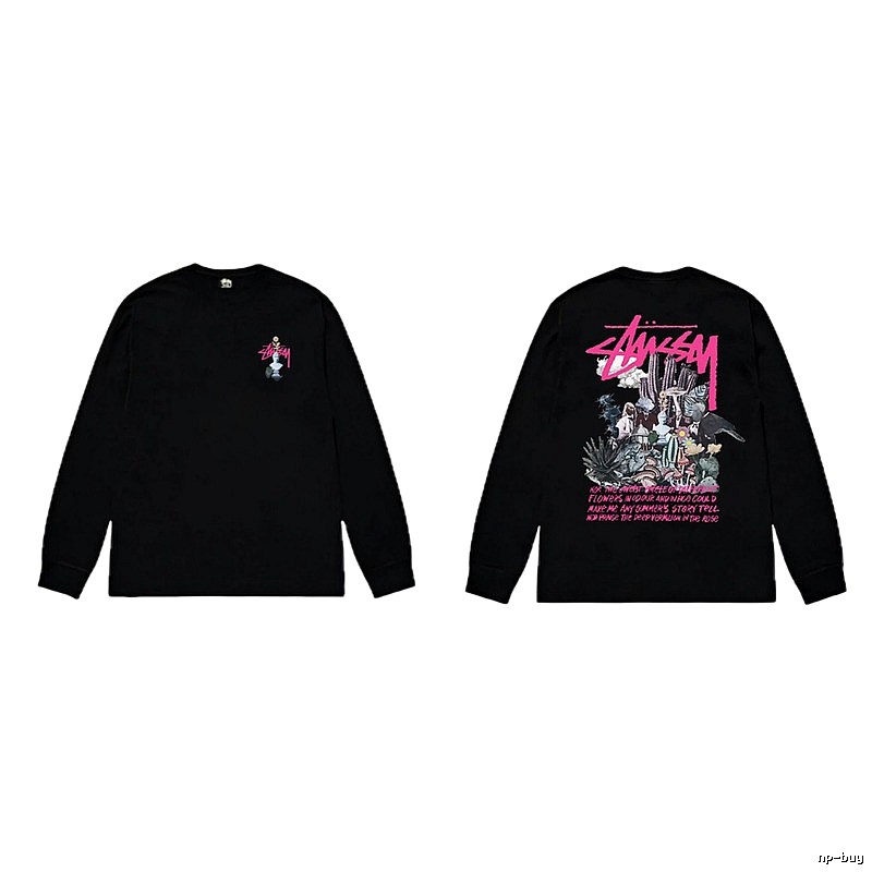 Stussy-printed trendy black T-shirt