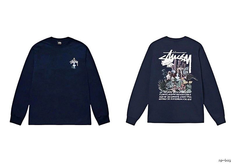Stussy printed trendy style navy long-sleeve