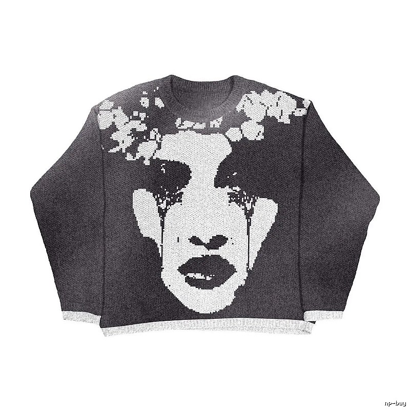 Summer Anime graphic sweater Black Knit Top with Clean Finish